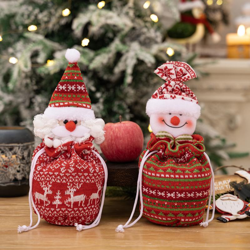 Christmas Knitted Gift Bags Set With Apple Doll Elk Santa Bear Design For Candy Storage Xmas Party Favors  Year Gifts Holiday