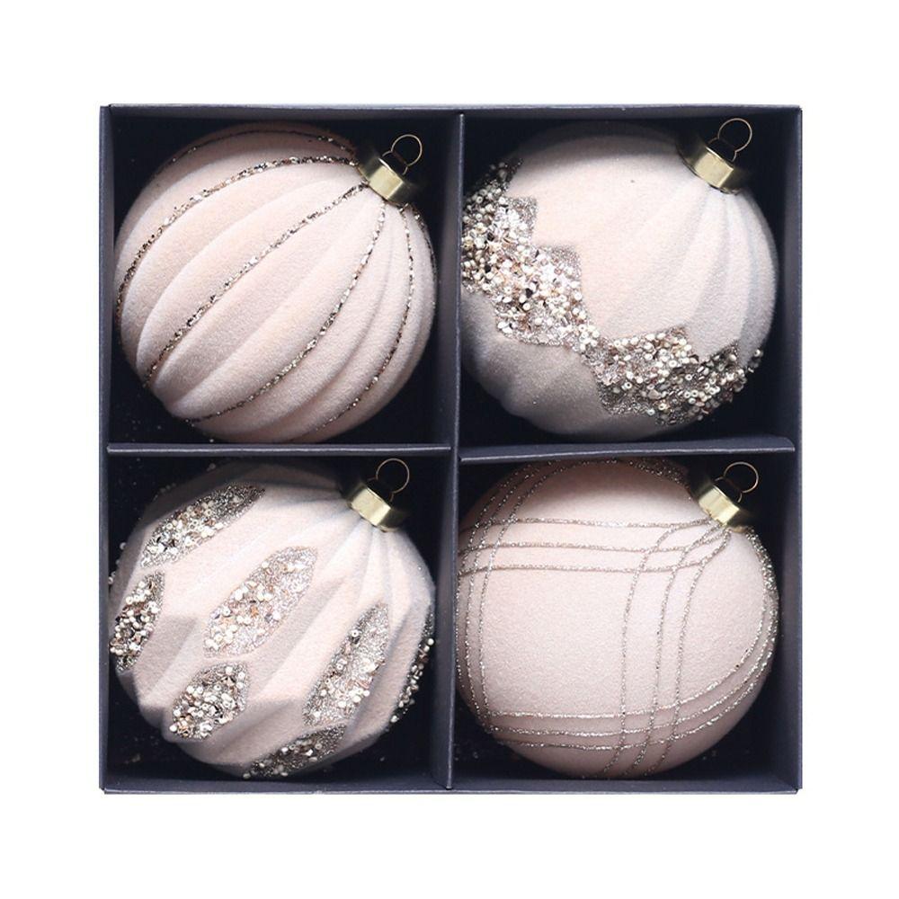 4pcs 10cm Flocking Christmas Balls Set Red Green Christmas Tree Ornaments Merry Christmas Decor