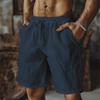 Men's Cotton Linen Shorts Elastic Waist Casual Solid Color Lace-up Running Fitness Sports Beach Fifth Pants