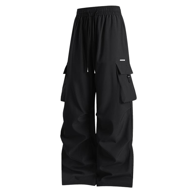 

Мужские весенне-осенние повседневные брюки, свободные спортивные штаны, американские вышитые рабочие брюки, молодежные студенческие повседневные худи M чёрный