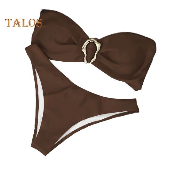 Women Bikini Set Metal Ring High Waist Two Piece Swimsuit Sexy Halter String Cut Out Bathing Suit for Beach Vacation Party