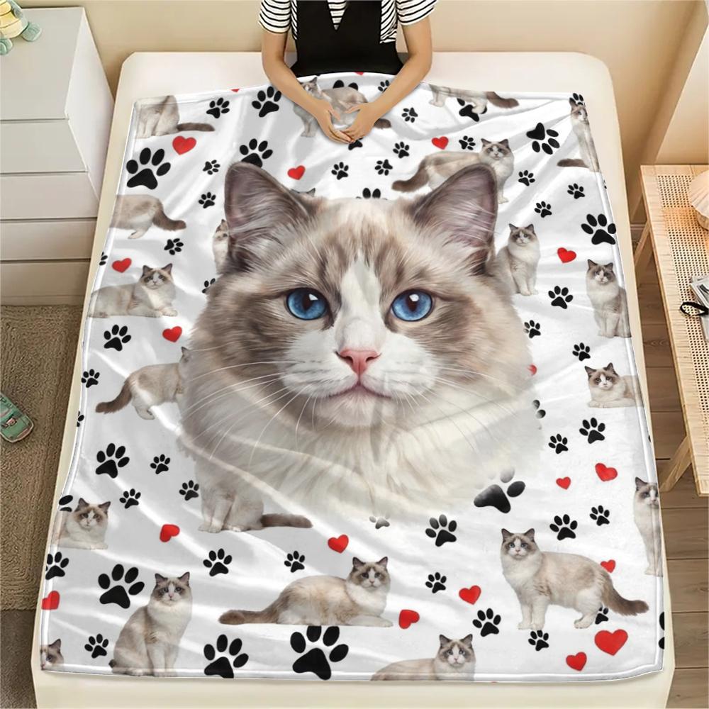 1PC Cute Cats Rabbits Print Flannel Blanket, High Quality All Seasons, Home Decor, Warmth and Comfort, Perfect for Christmas Gifts
