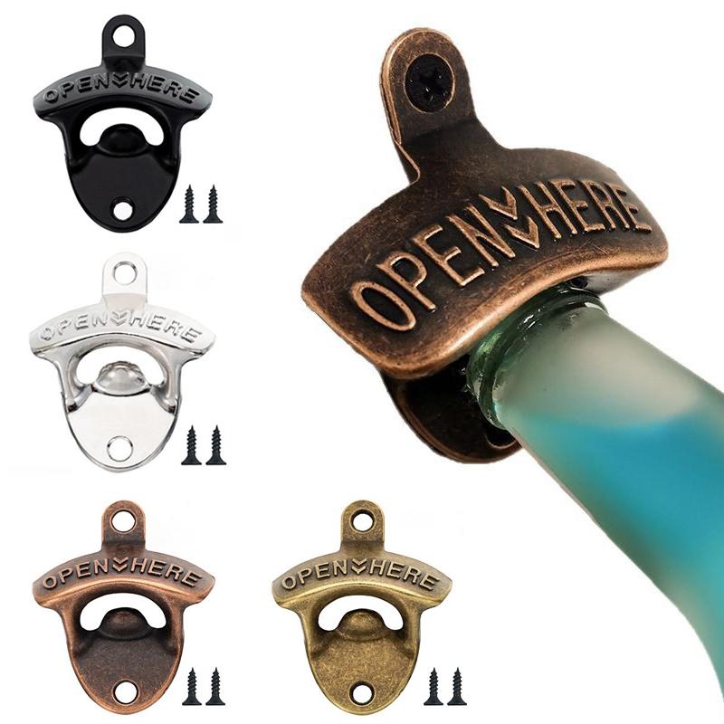Zinc Alloy Wall Bottle Opener Beer Retro Alloy Wall Mounted Beer Bottle Opener Kitchen Decor KPQ005