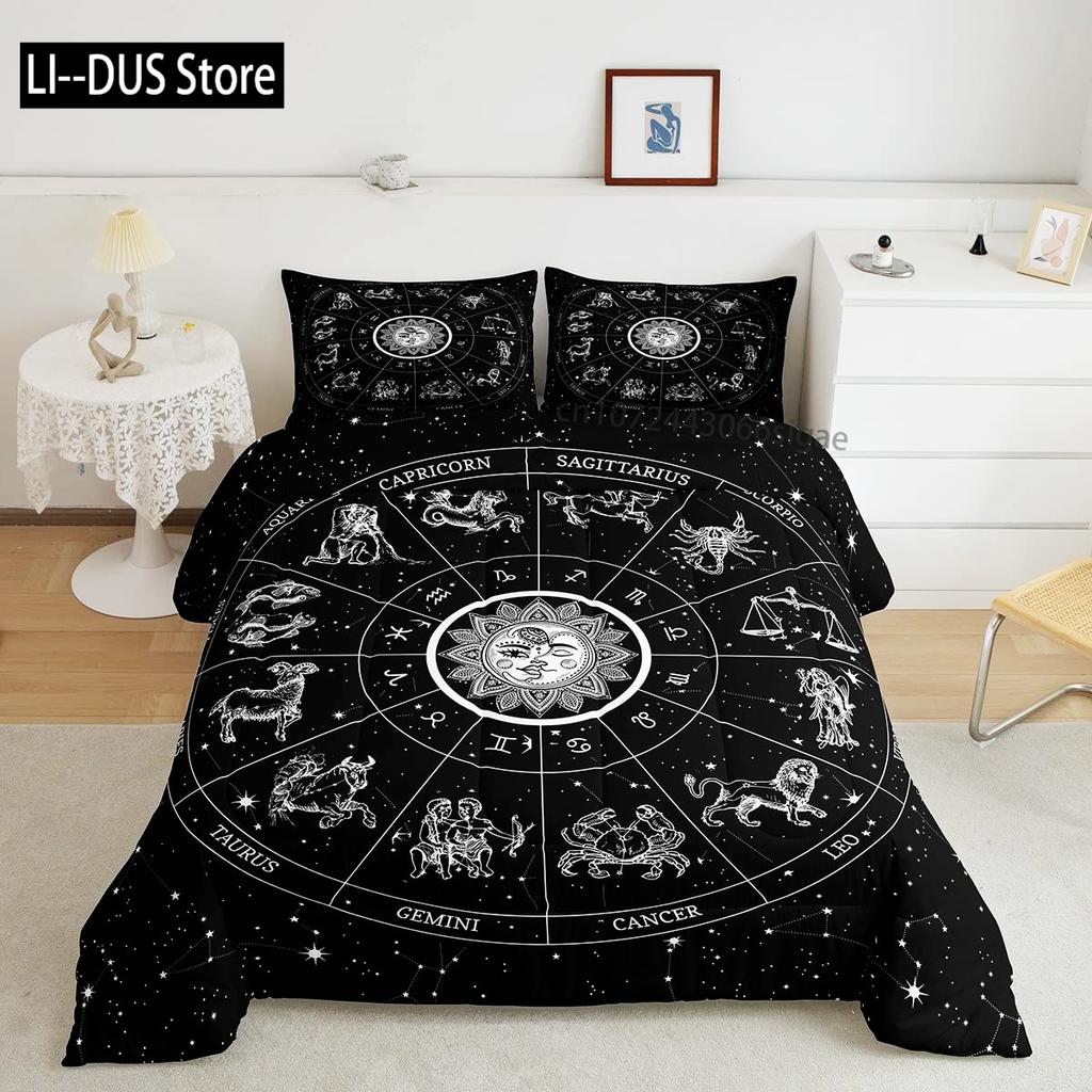 Constellation Duvet Cover Set Sky Star Map Geometric Circle Decorative 3 Piece Bedding Set with 2 Pillow Shams Queen Full Size