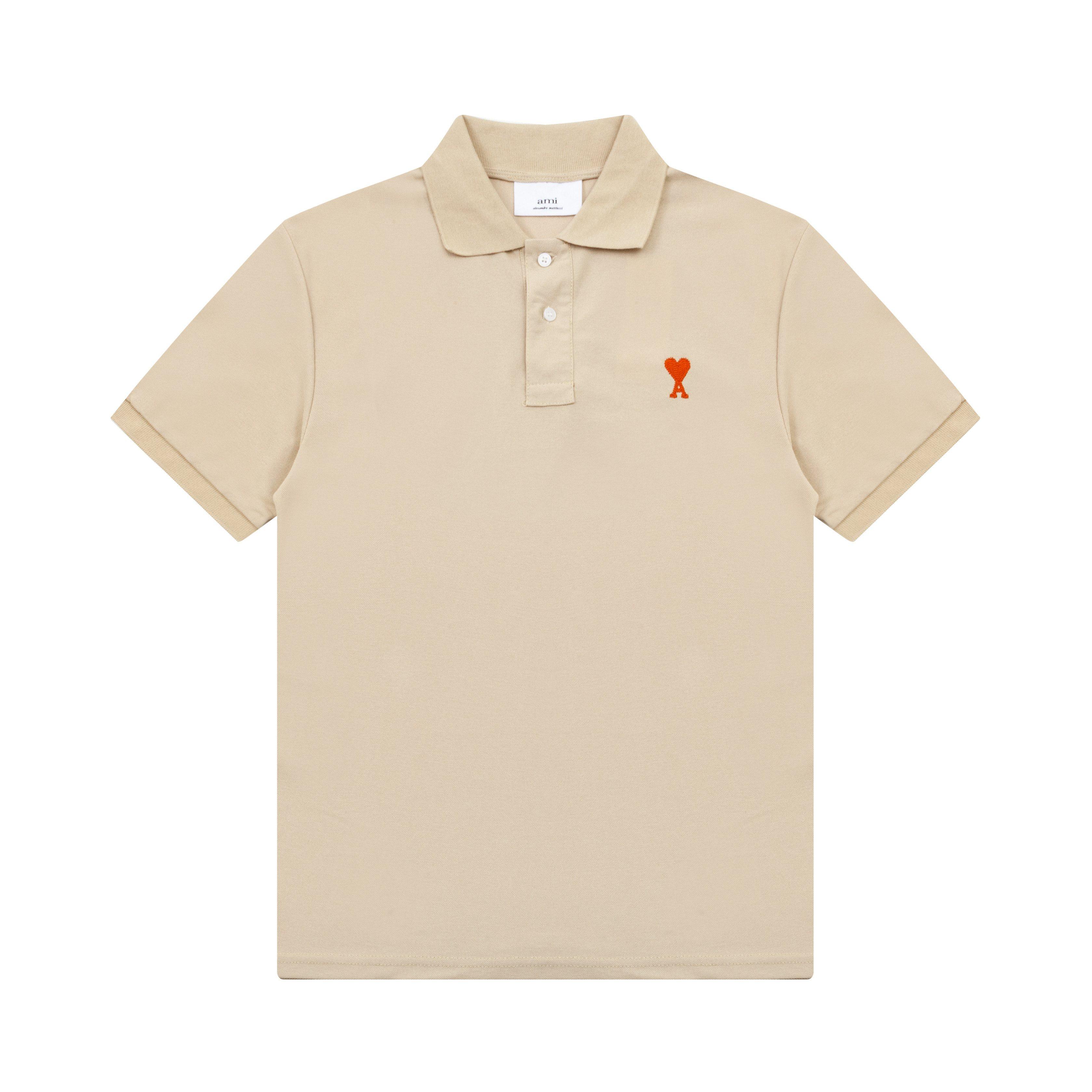 AMI Lente en Zomer Kraag Klassiek Hart Borduurwerk Letter A Perzik Hart Puur Katoen Heren en Dames Poloshirt Korte Mouw XL