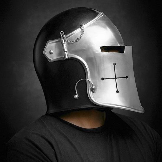 Barbuta Warrior Helmet  Black  Chrome Medieval Headpiece for , Cosplay And Costume Armor Looks