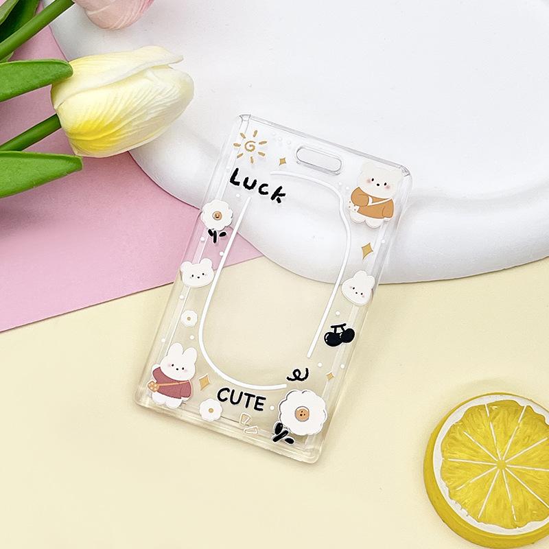 Transparent Card Holder Cartoon Animal Print ID Card Badge Holder Case Kawaii Cartoon Cute Student Bus Card Cover
