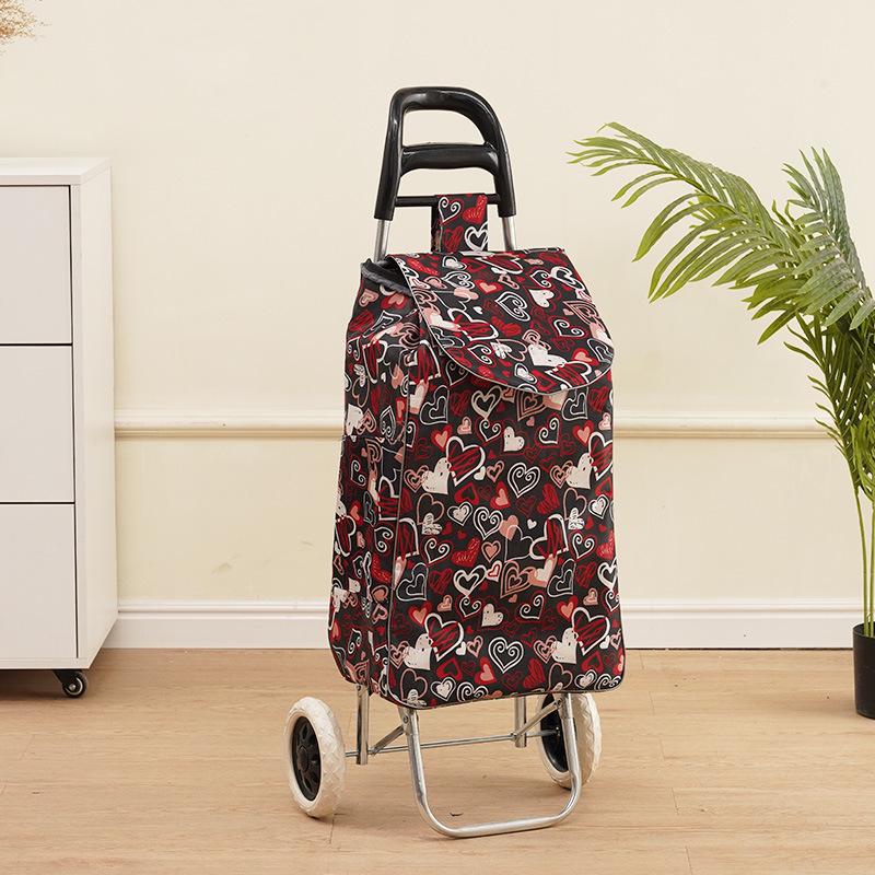 Portable Folding Trolley Cart for Seniors - Floral Pattern, Large Capacity for Grocery Shopping and Home Use