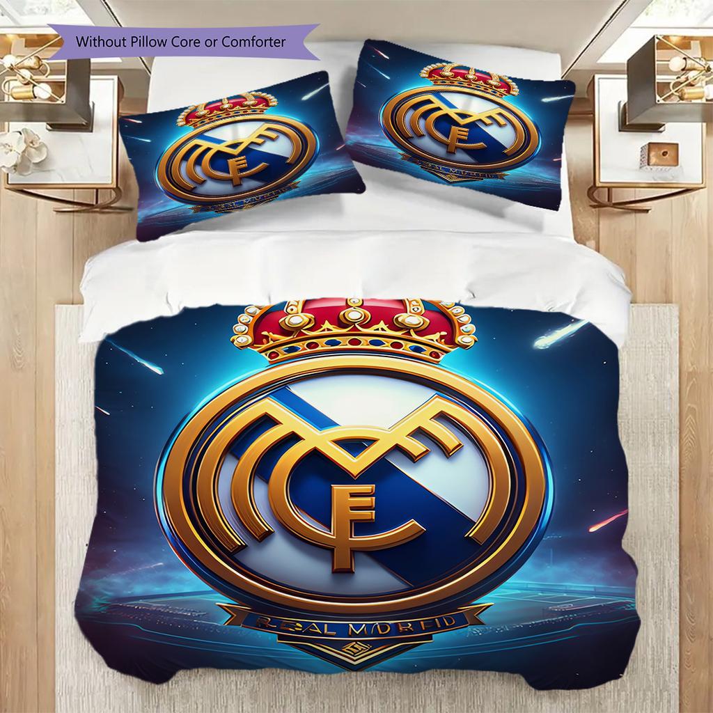 Real Madrid CF Vzorované povlečení Sada prošívaných dek s povlakem na polštář Domácí dekorace Narozeninový dárek (1 * povlak na přikrývku + 2 * povlak na polštář, bez výplně)