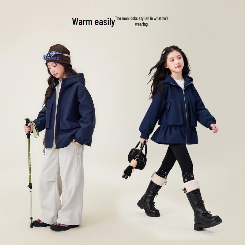 Yuanyuan Princess Girls' Winter Fleece-Lined Hooded Windbreaker