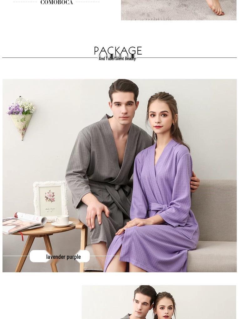 Summer Waffle Mid-Length Bathrobe - Unisex Seven-Sleeve Pajama & Homewear for Couples