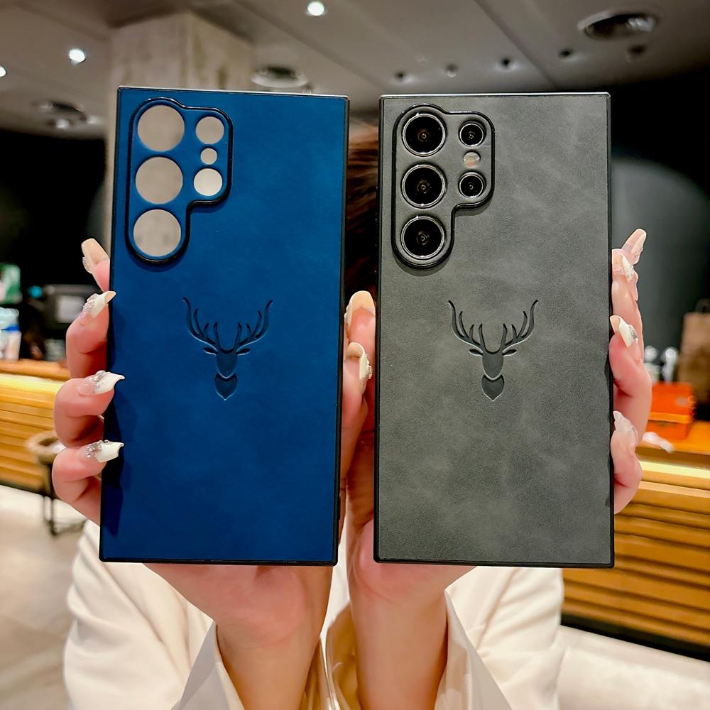 Retre PU Leder Handyhülle Für Samsung Galaxy S25 S24 S23 S22 S21 Ultra Plus FE EDGE Note 20 Ultra Plus Hirschkopf Hülle Abdeckung