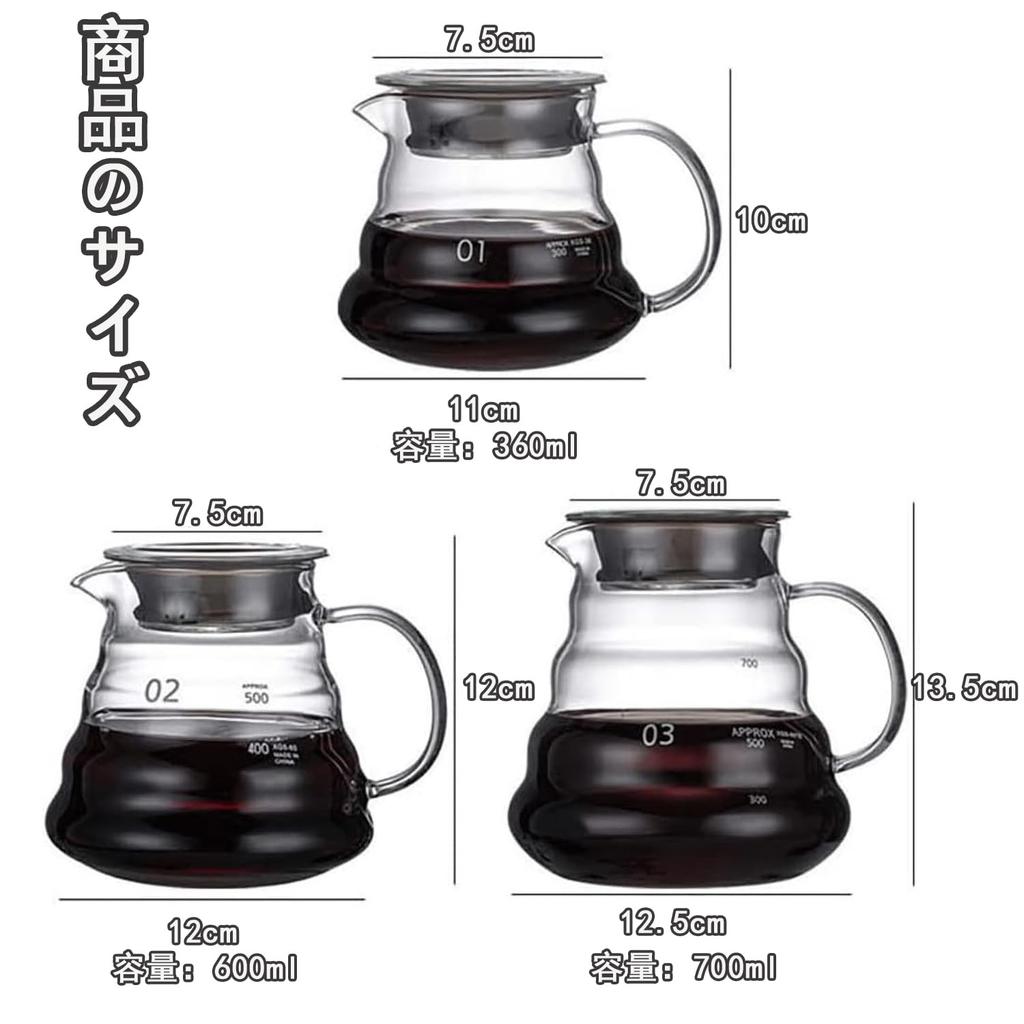 FGIUKC Coffee Server, Heat-Resistant Glass, 360ml Coffee Dripper with Graduations, Serves 1-2 People, Microwave Safe, with Lid, Hand Drip Coffee