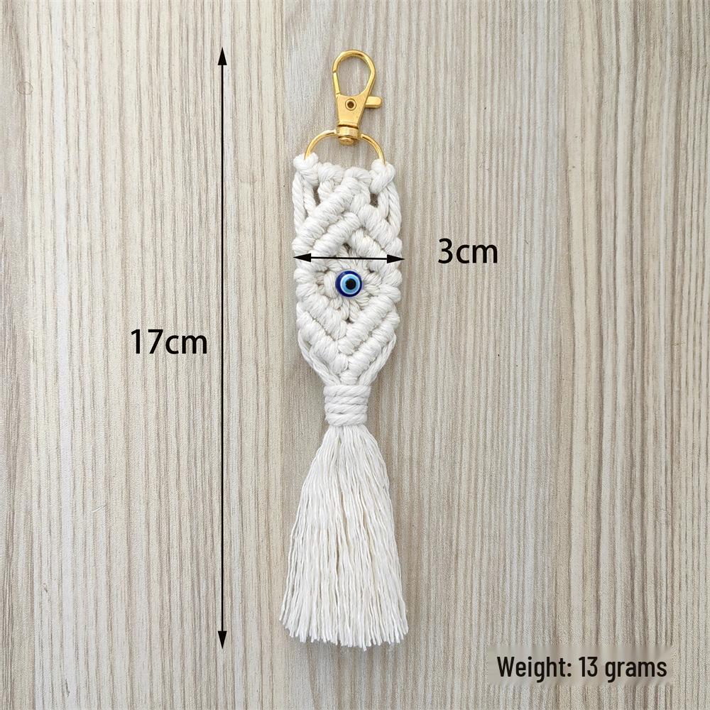 Blue-Eyed White Cotton Thread Keychain & Car Ornament