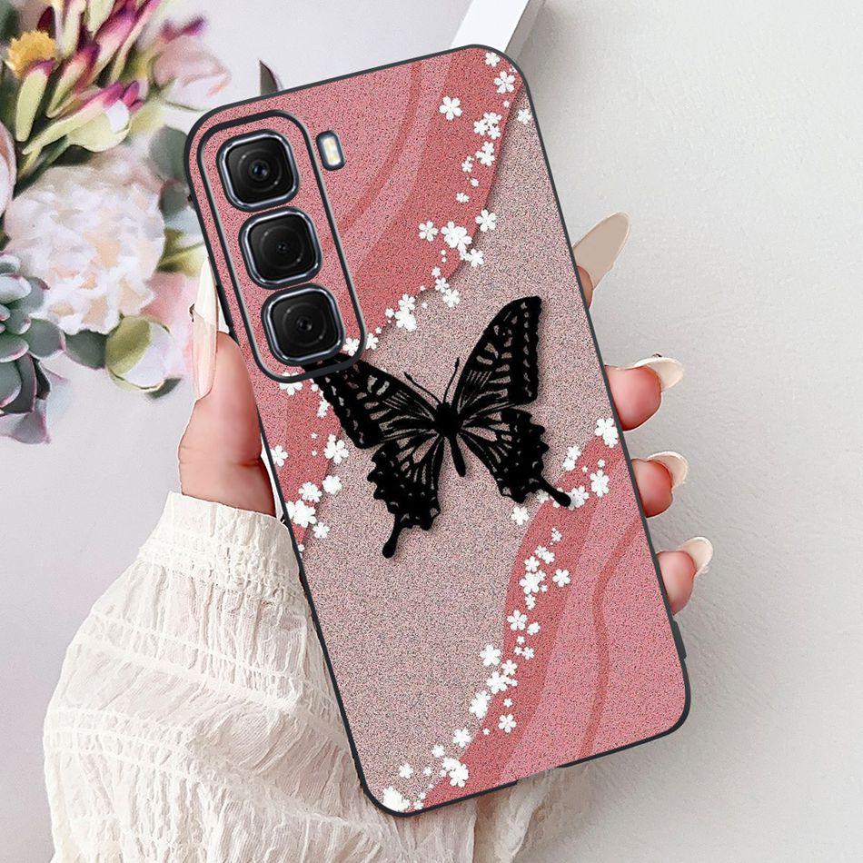 For Infinix Hot 50 4G Phone Case Hot 50 Pro+ 4G Hot50 Pro Elegant Floral Cat Pattern Black Silicone Soft TPU Cases