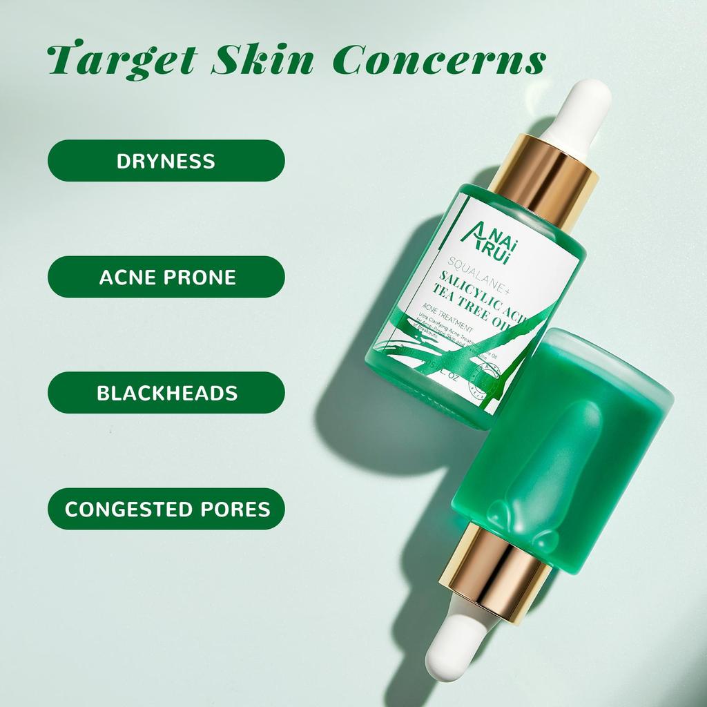 ANAiRUi 1.5% Salicylic Acid Tea Tree Face Oil, Soothing Purifying Facial Oil for Acne Prone Skin 30ml