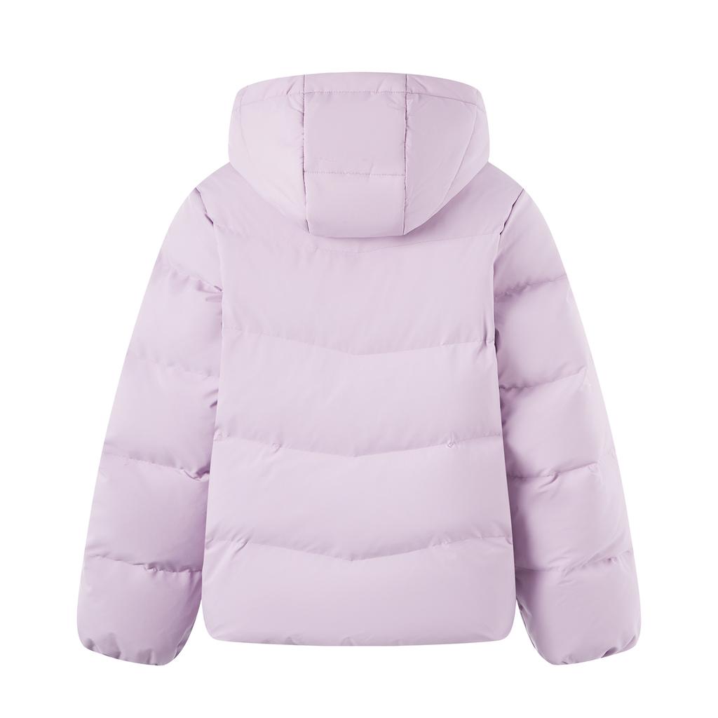 Li Ning Sports Lifestyle Series Hooded Short Letter Print Long Sleeve Zipper Down Jacket Women Outerwear Twilight-Purple AYMU040-5