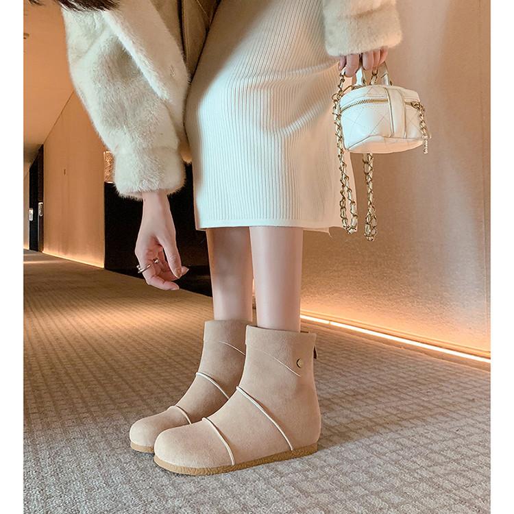 Leather Short Boots Women's 2025 Autumn and Winter New Niche Design Sense Lapel Boken Boots Inner Height Increase Martin Boots