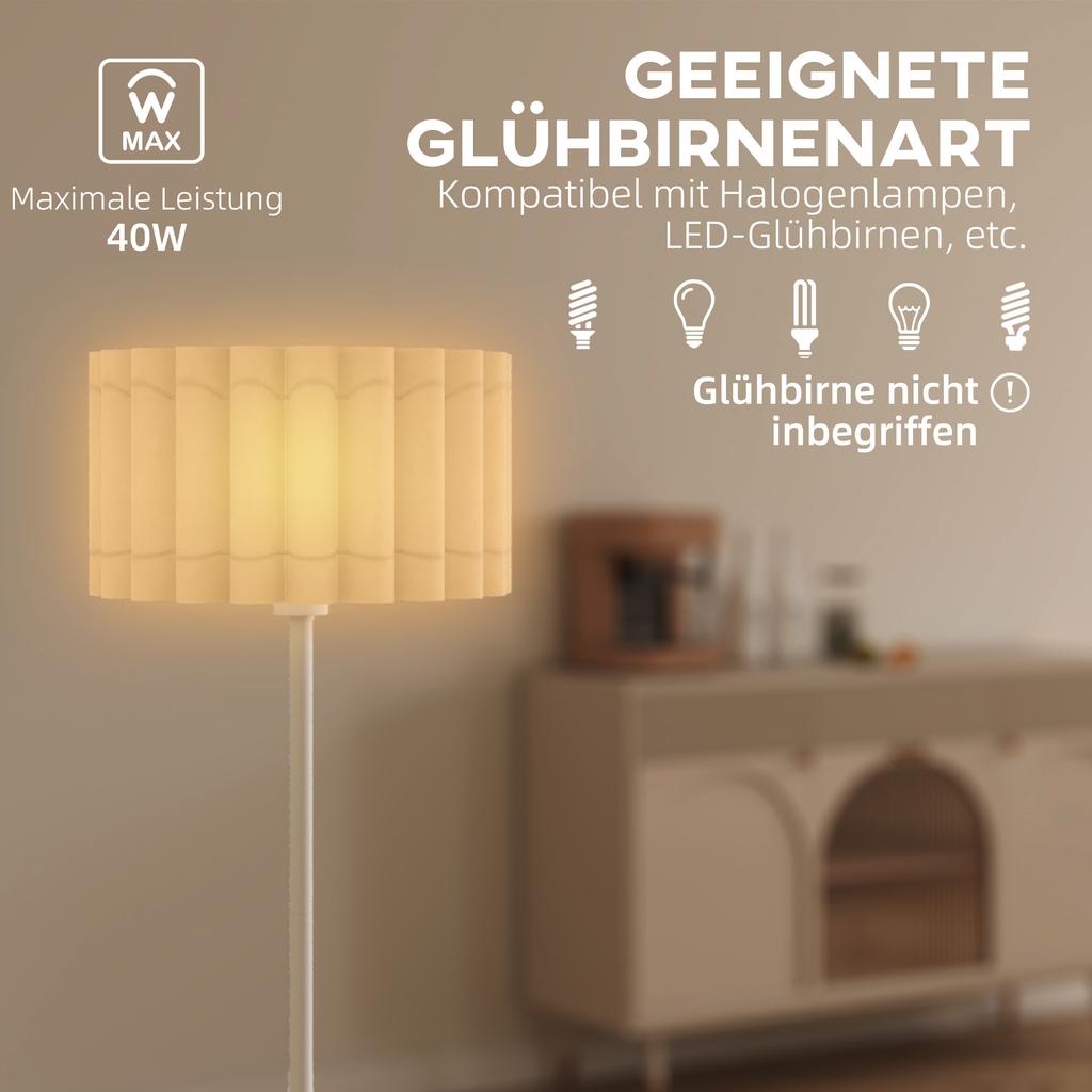 Floor Lamp in Retro Style, Plastic Lampshade, Foot Switch, Metal Rod, White