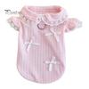No Harness Needed Dog Wear Cute Girl T-Shirt, Sweet Lace Trim Pet Shirt with Bowknots, Collar Short Flying Sleeves, Summer Female Outfit for