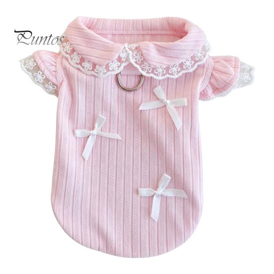 No Harness Needed Dog Wear Cute Girl T-Shirt, Sweet Lace Trim Pet Shirt with Bowknots, Collar Short Flying Sleeves, Summer Female Outfit for
