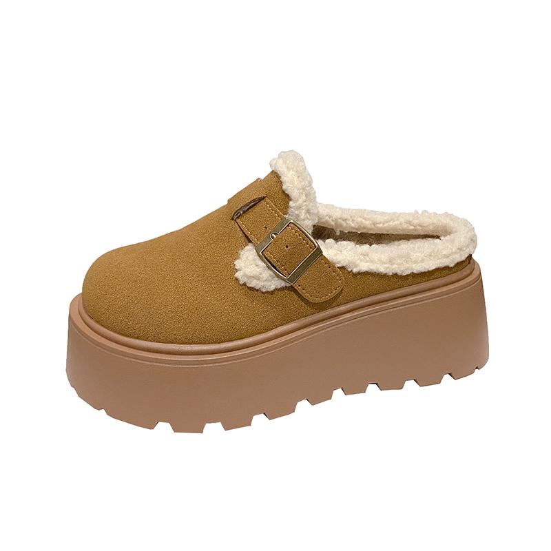 

Женская обувь на основе бисквитного торта, новые нескользящие зимние 2024 года, высококачественные модные уличные теплые короткие плюшевые женские тапочки 40