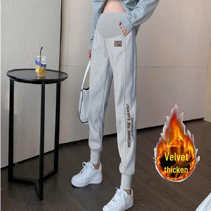 Maternity Spring/Autumn Casual Plus Velvet Sweatpants for Early Pregnancy
