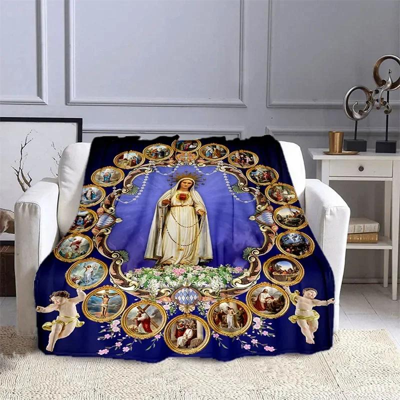 Jesus and The Virgin Mary Print Blanket Faith Religious Blanket Soft Warm Throw Blanket Sofa Bedding Birthday Gifts Blanket