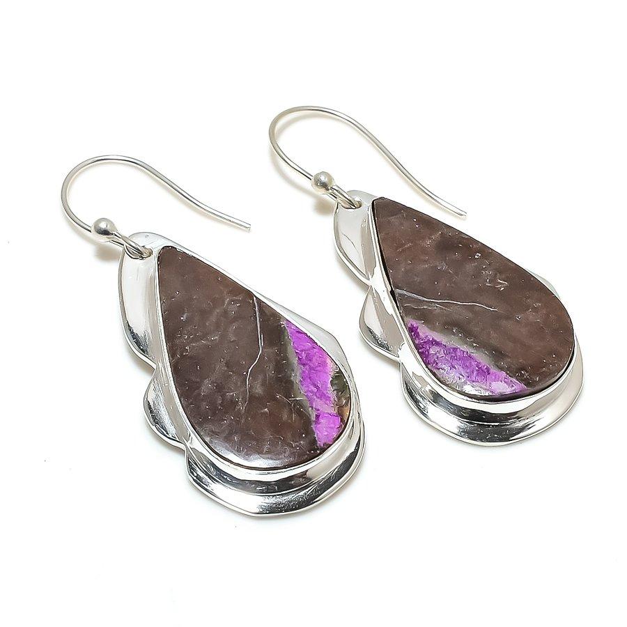 Purpurite Gemstone Handmade 925 Sterling Silver Jewelry Earring 1.97" SU-10139
