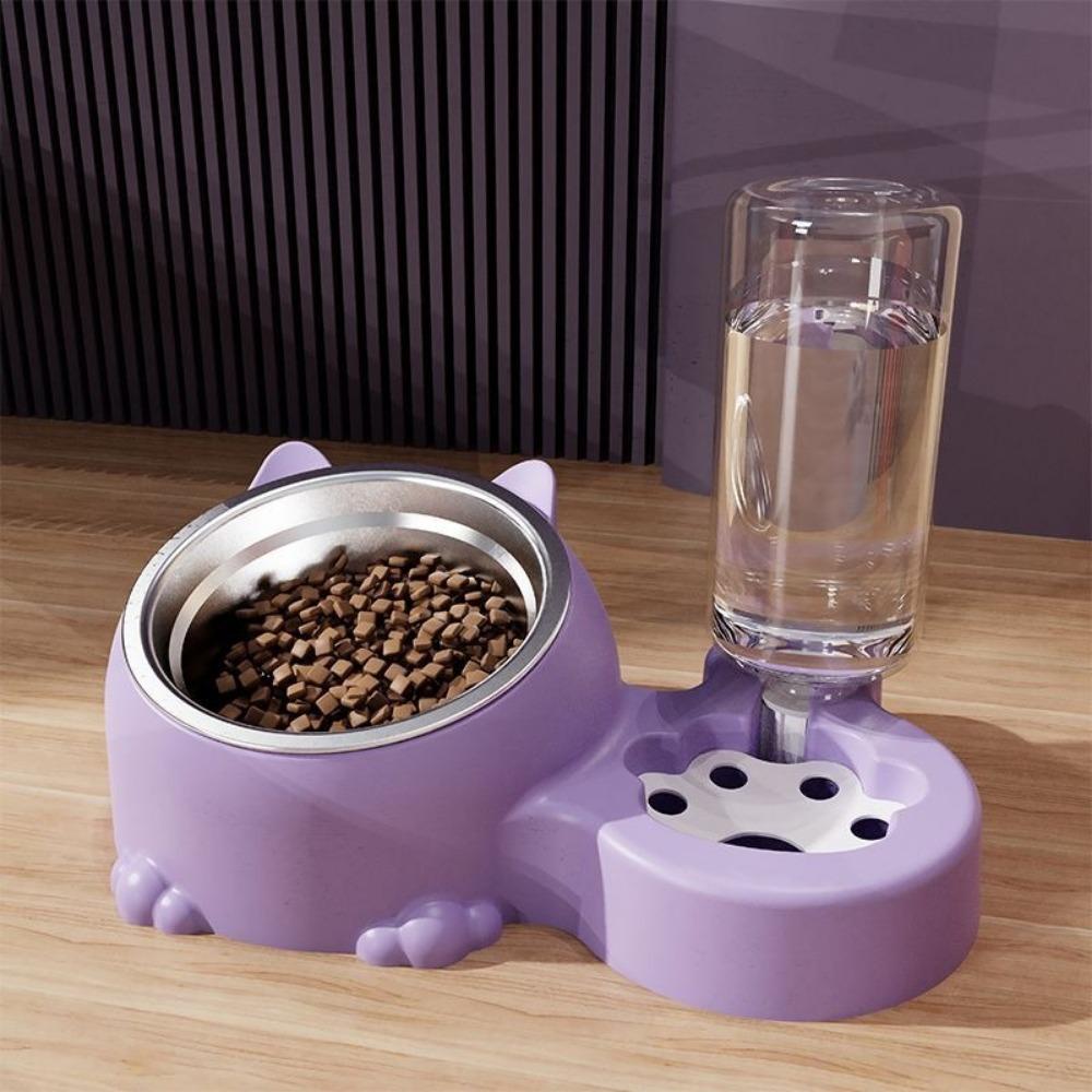 

Plastic 2 in 1 Cat Food Dispenser Large Capacity Leak-proof Pet Food Bowl Detachable Neck Protection Automatic Pet Feeder