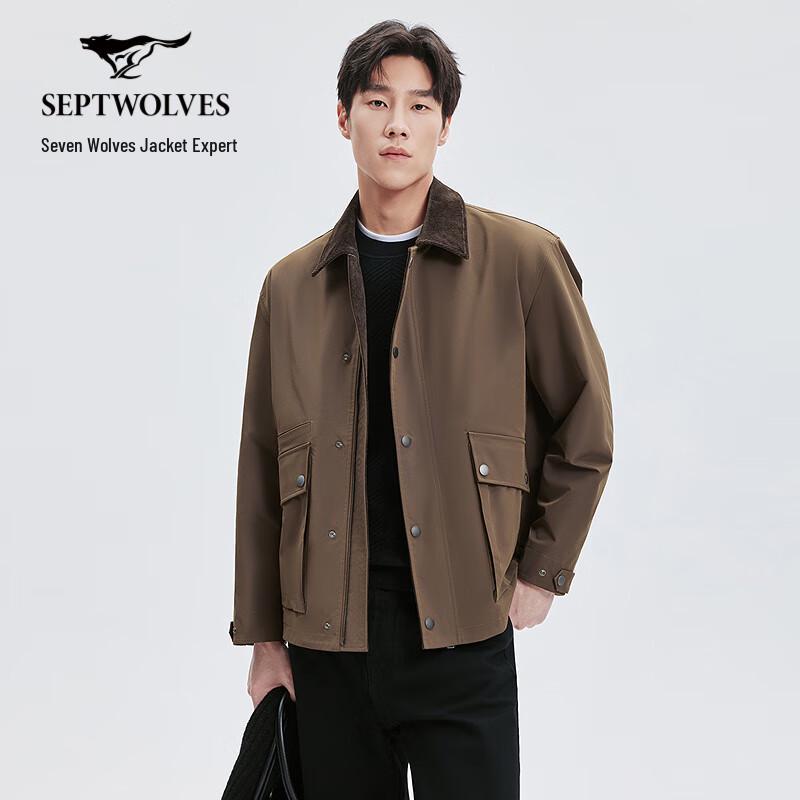 SEPTWOLVES Men's Striped Lapel Workwear Jacket