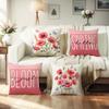 Spring Pink Flower Pillow Cover Polyester Printed Letter Floral Decoration Living Room Sofa Cushion Cover