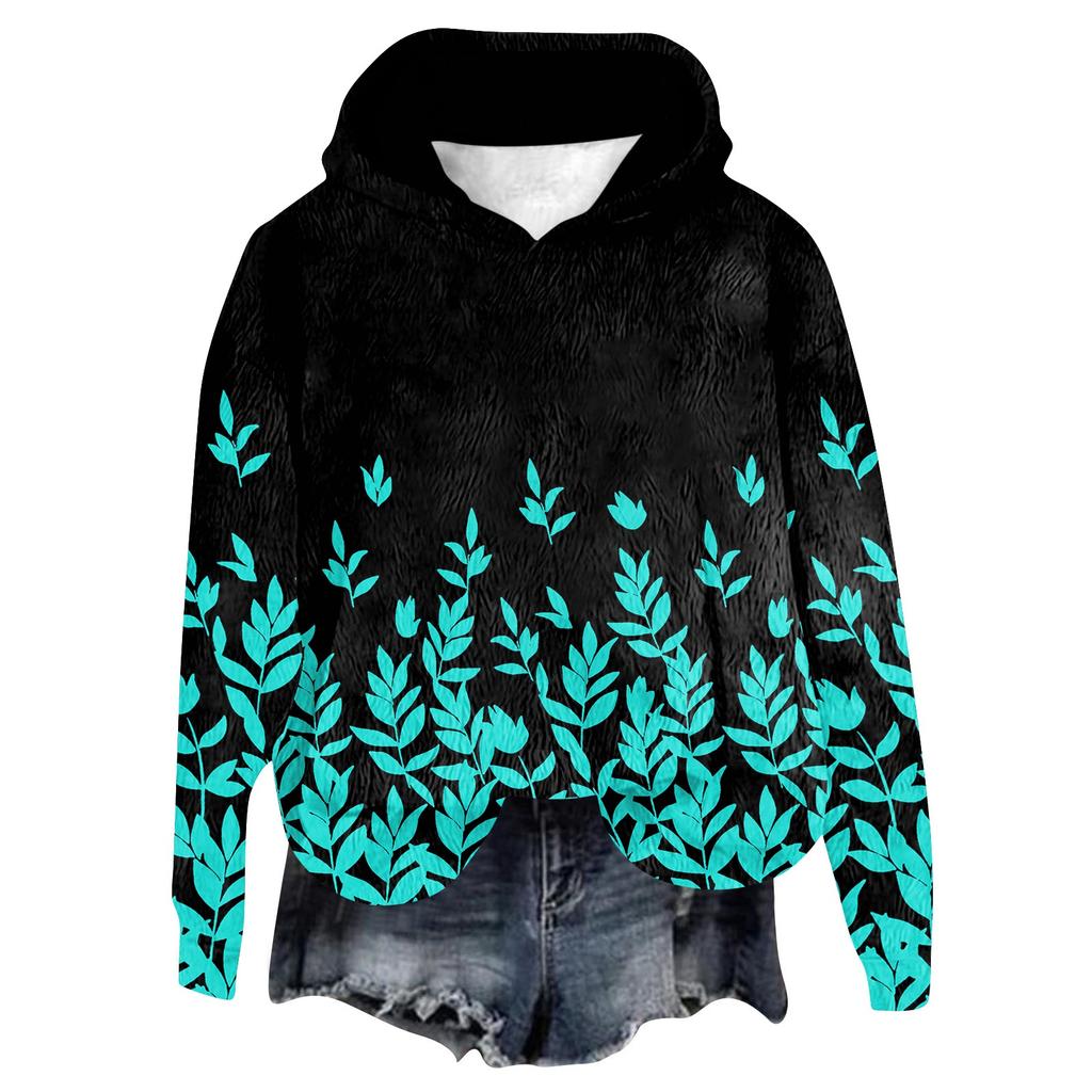 Women's Hooded Long Sleeve Printed Flannel Top Hooded Sweatshirt
