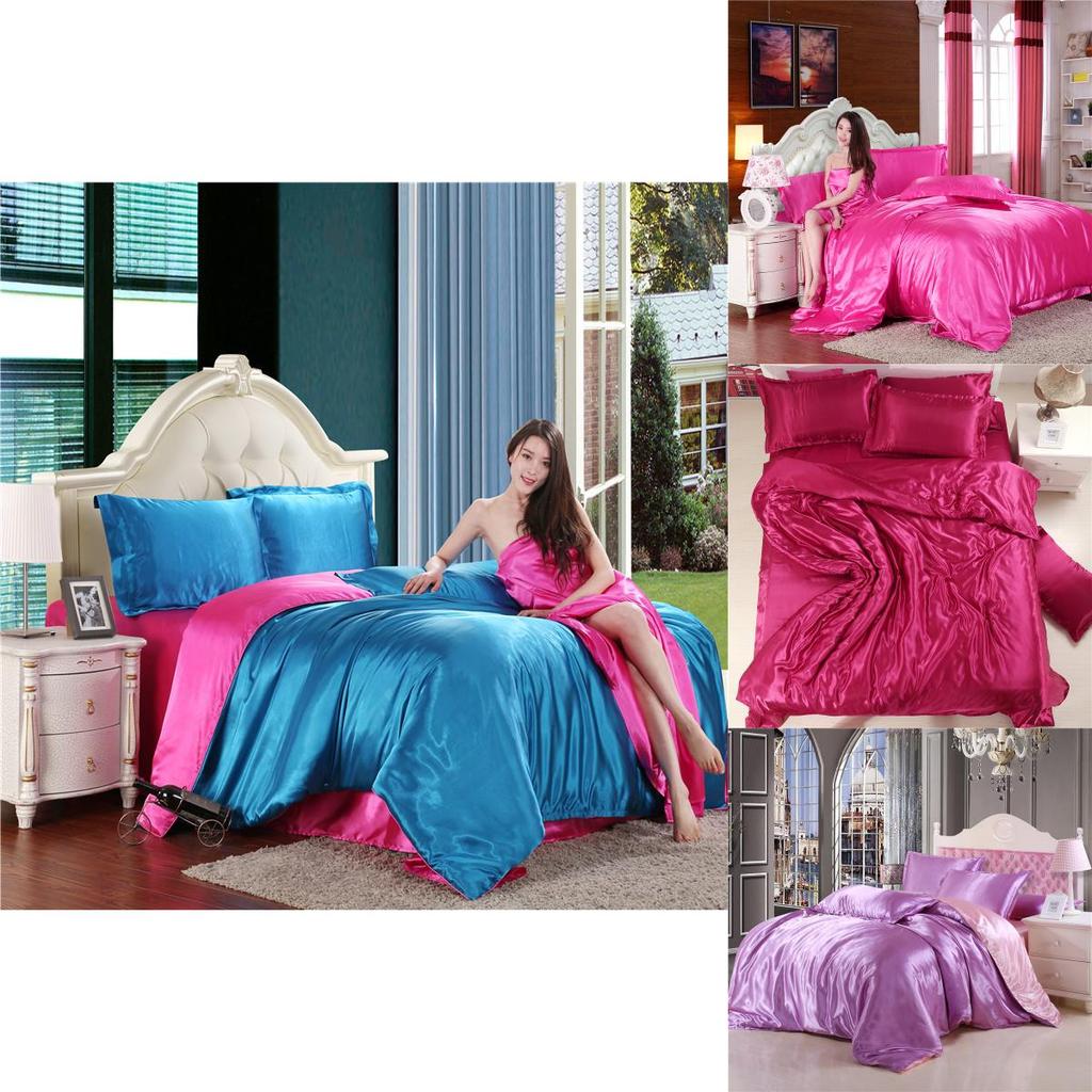 Luxurious Satin Silk Bedding Set 4pc With Comfortable Fitted Sheet And Pillow Case