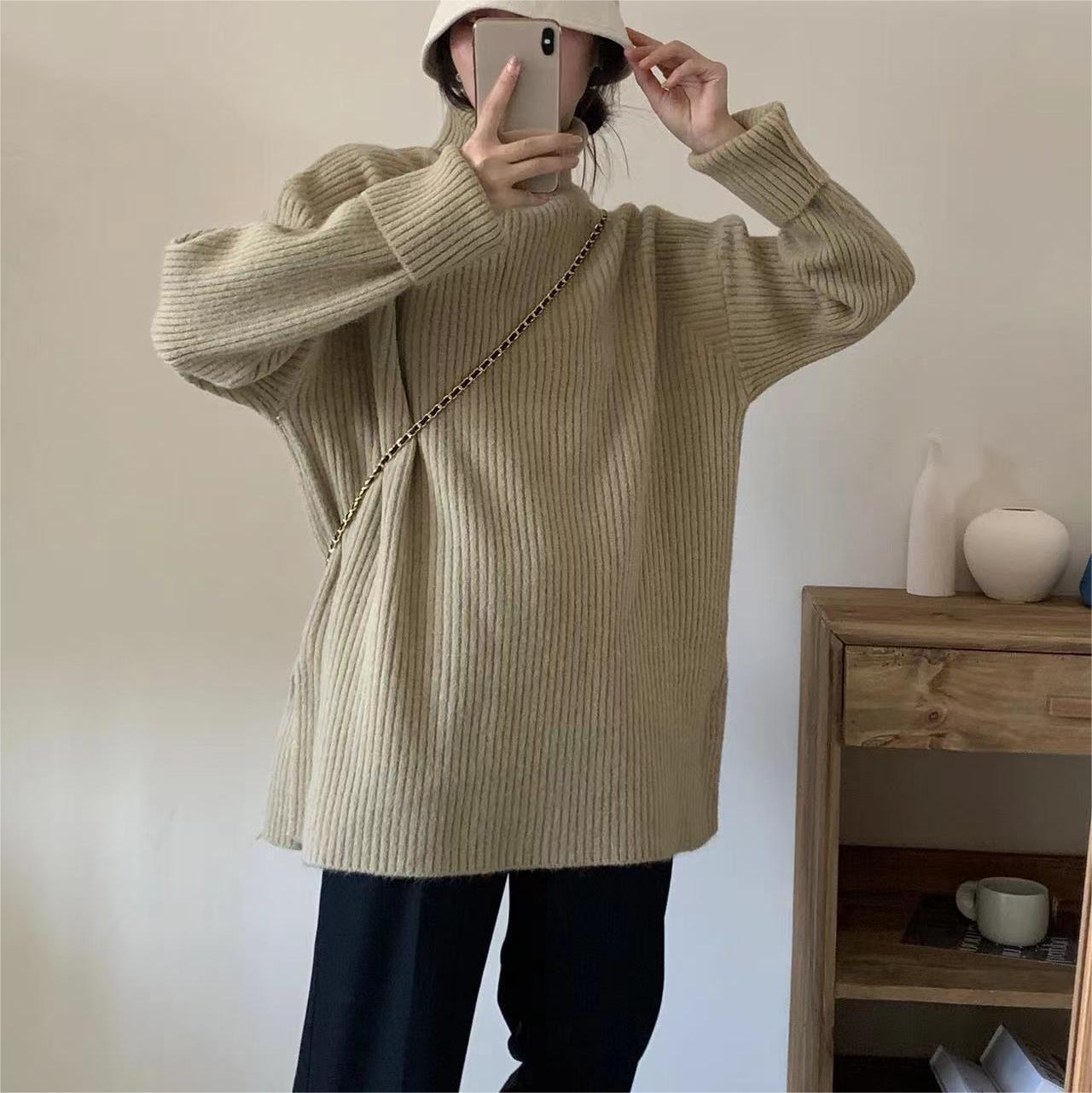 

Gentle Department of Lazy Wind Высокий ворот свитера больших размеров для женщин осень-зима свободный трикотаж One Size хаки