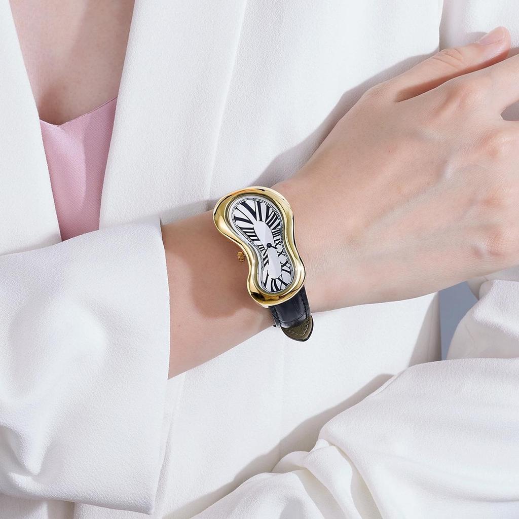 New Y2k Fashion Creative Men Women Melted Twisted Watches Luxury Streetstyle Irregular Shape Dial Unique Design Quartz Watch