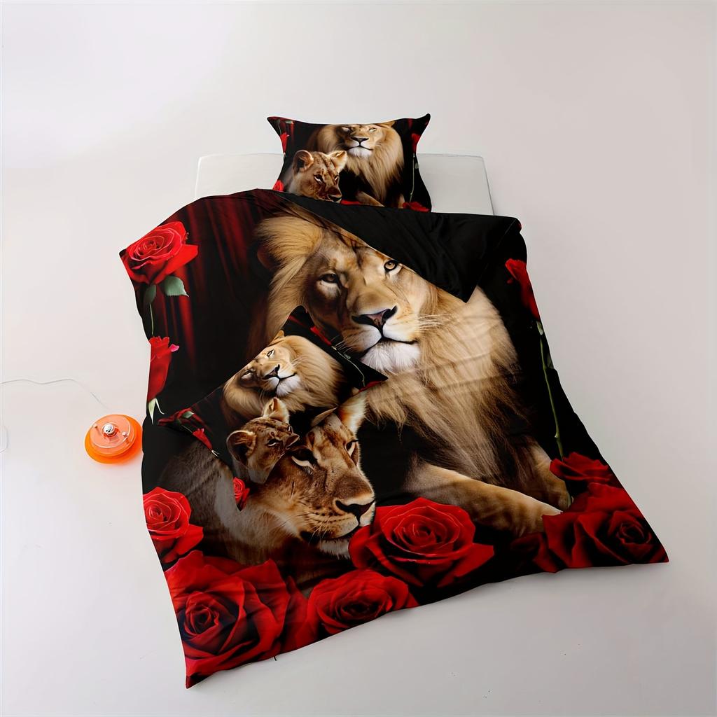 2/3pcs Duvet Cover Set Soft and Comfortable Black Lion Duvet Cover Set King Size Lion Twin Bedding Set for Boys Duvet 3d Animal