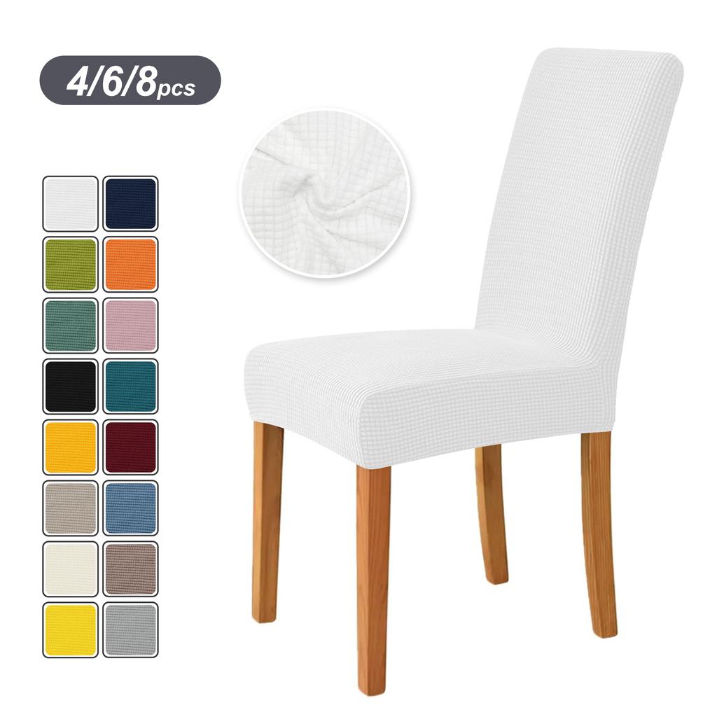 4PCS Stretch Dining Chair Covers Feature Textured Checked Jacquard Fabric High Back Chair Slipcover Thick Chair Protectors