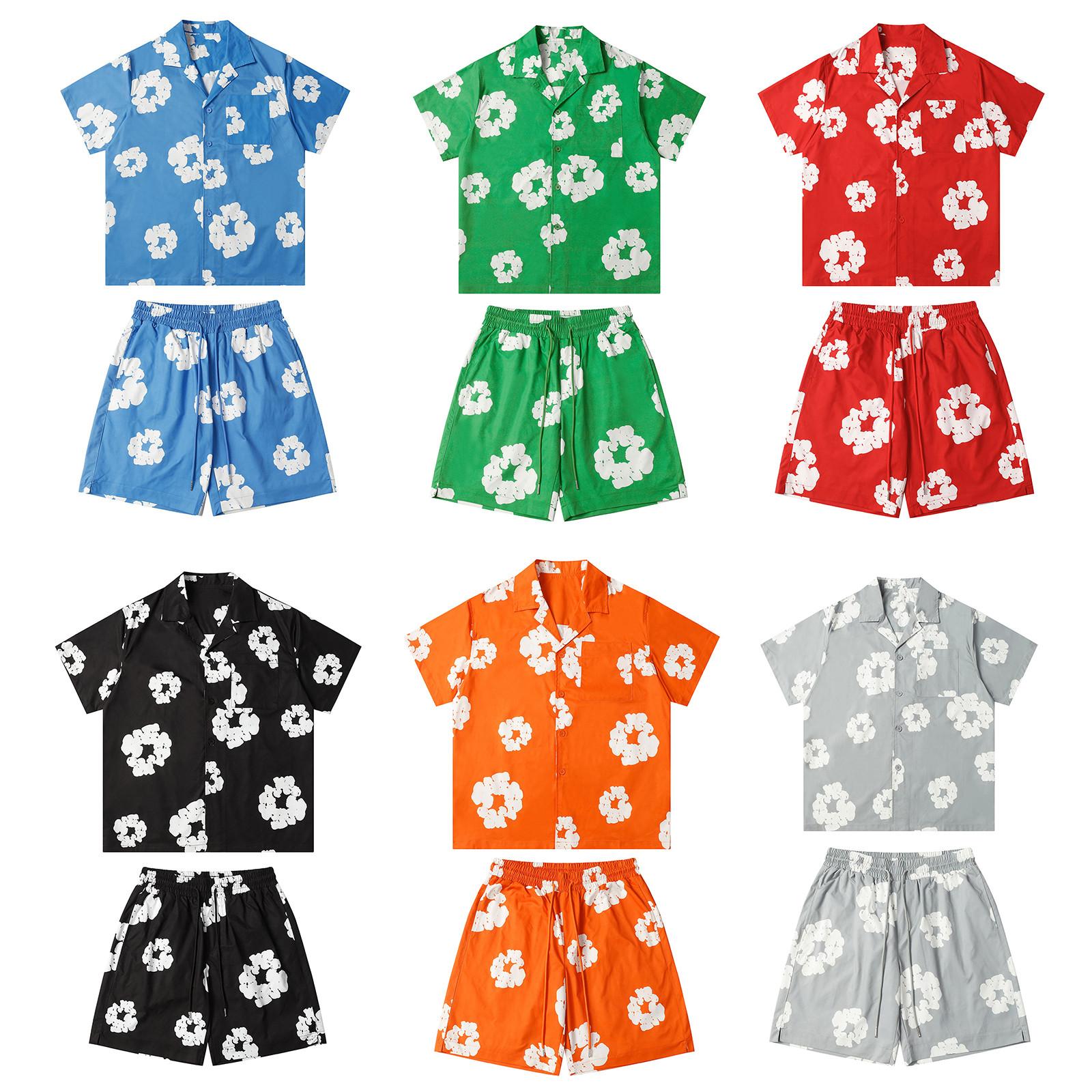 

Мужские и женские дышащие шорты с короткими рукавами, свободные шорты-рубашки на пуговицах, комплект из двух предметов