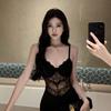 Black Lace Splicing Split End Sexy Hip Wrap Waist Temperament Evening Dress Skirt with Chest Pad Suspender Skirt Dress Women