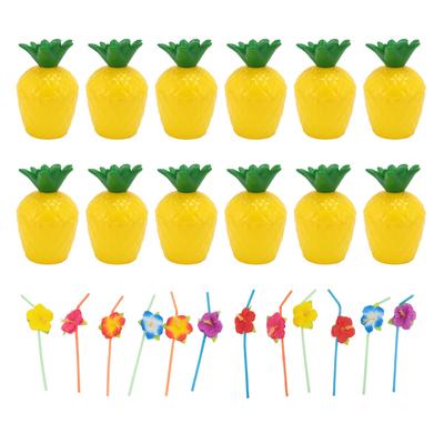12pcs Hawaiian Party Cups Innovative Stylish Food Grade Drinking Cups with Lids and Straws for