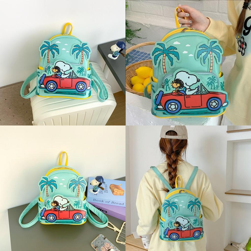 Driving A Vehicle Cartoon Pattern Kids Pu Backpack Casual Bag Outings