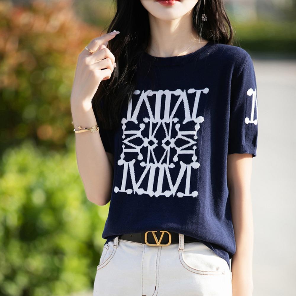 

Women s T-shirt Summer New Round Neck Women s Top Loose Fashion Pullover S