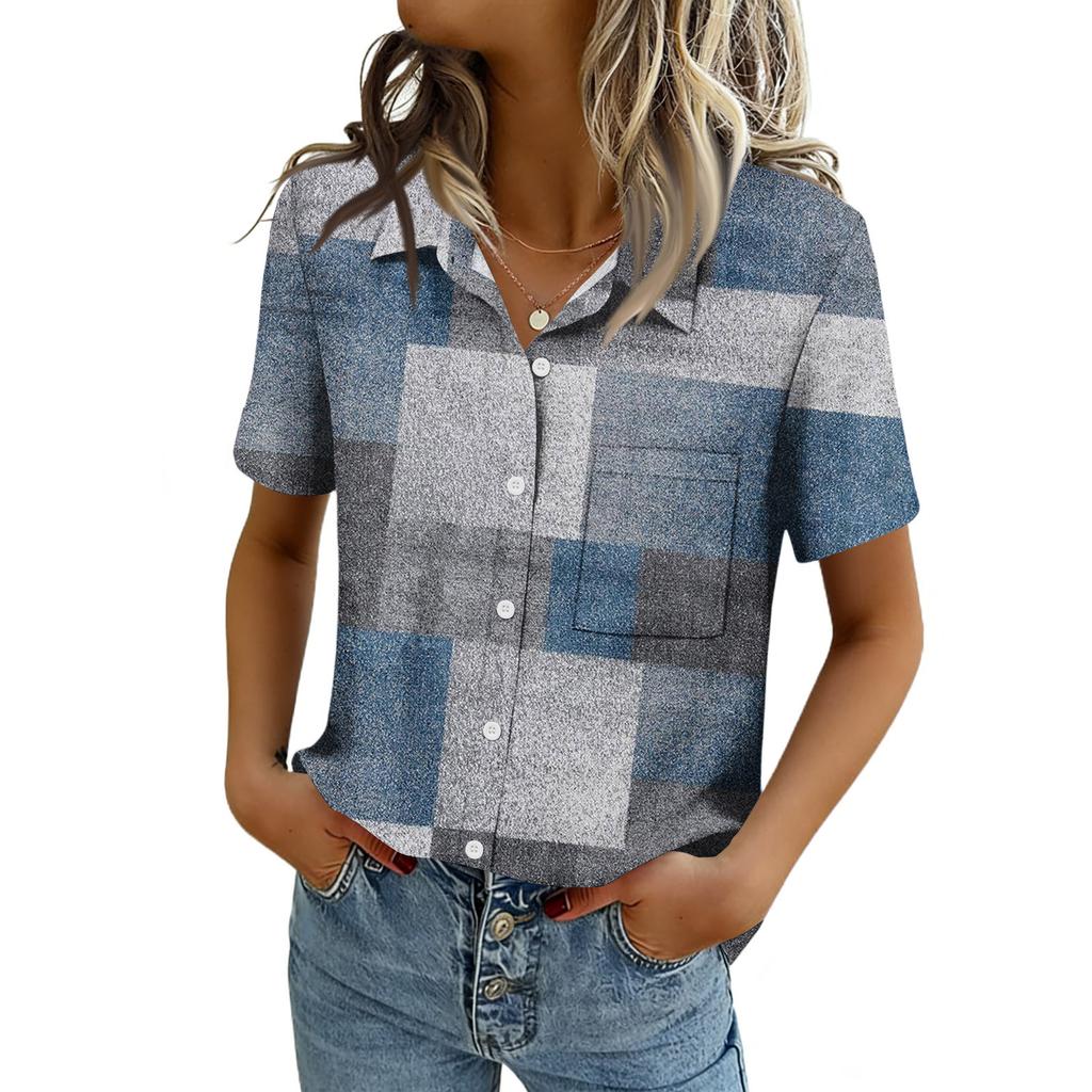 Women Blouses Short Sleeve Button Down Shirts Business Casual Dressy Work Tops Summer Spring Clothes