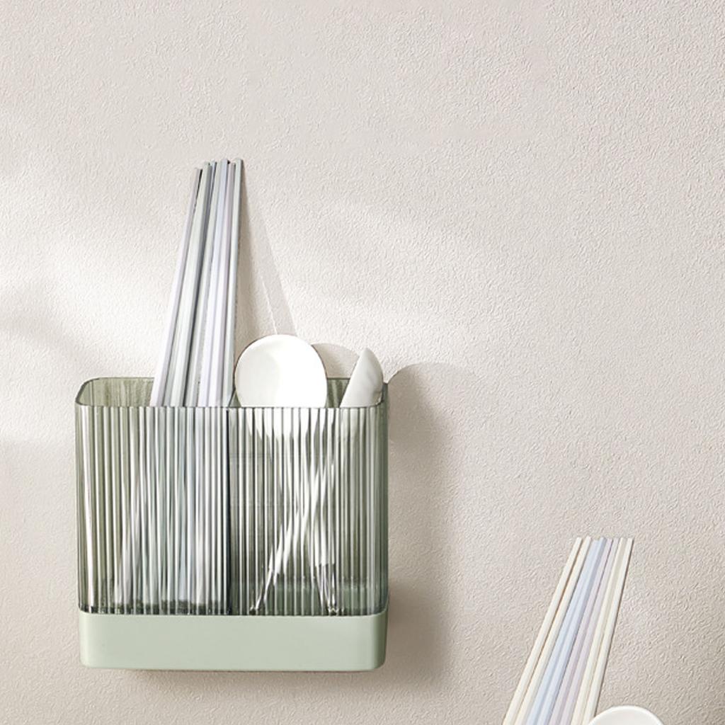 Essstäbchenhalter Kunststoff 2 Fächer Multifunktional Wandmontage Trocknen Utensilienhalter für Löffel