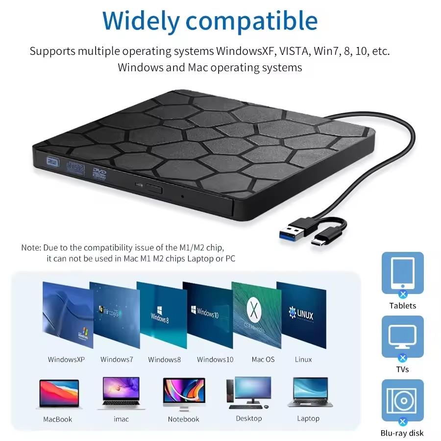 2in1 USB 3.0 Type C External Optical Drives DVD RW CD Writer Reader CD Player for PC Laptop Desktop Portable DVD Burner Recorder