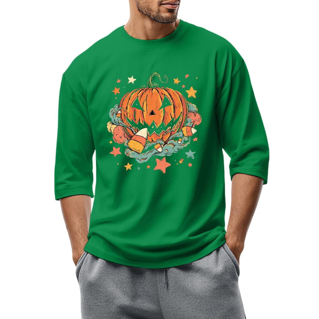 Men'S Round Neck Three-Quarters Sleeve Top Casual Fashion T-Shirt