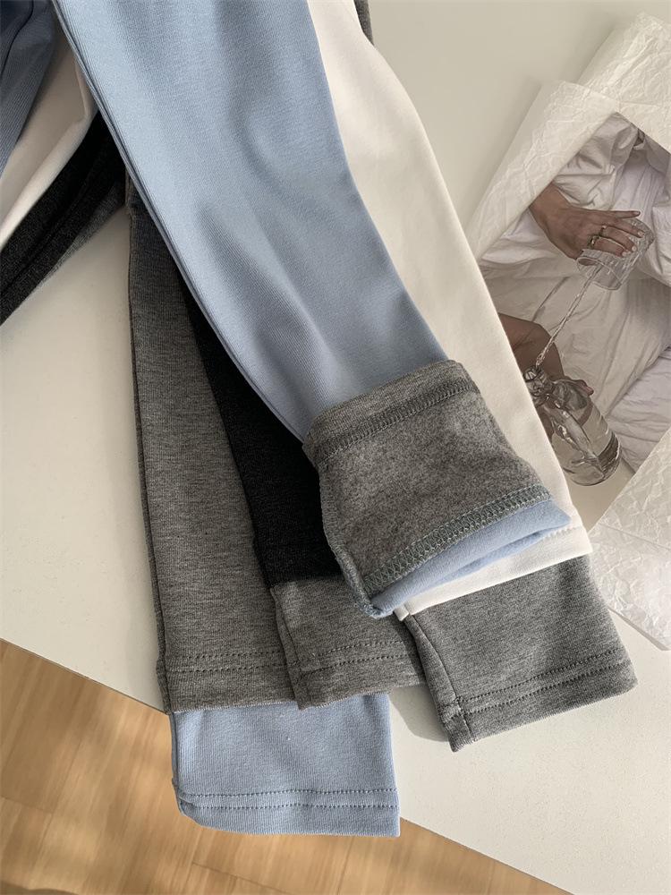 Women's Premium Color Block Round Neck Long Sleeve Fleece T-shirt - Autumn/Winter Imitation Cashmere Base Layer