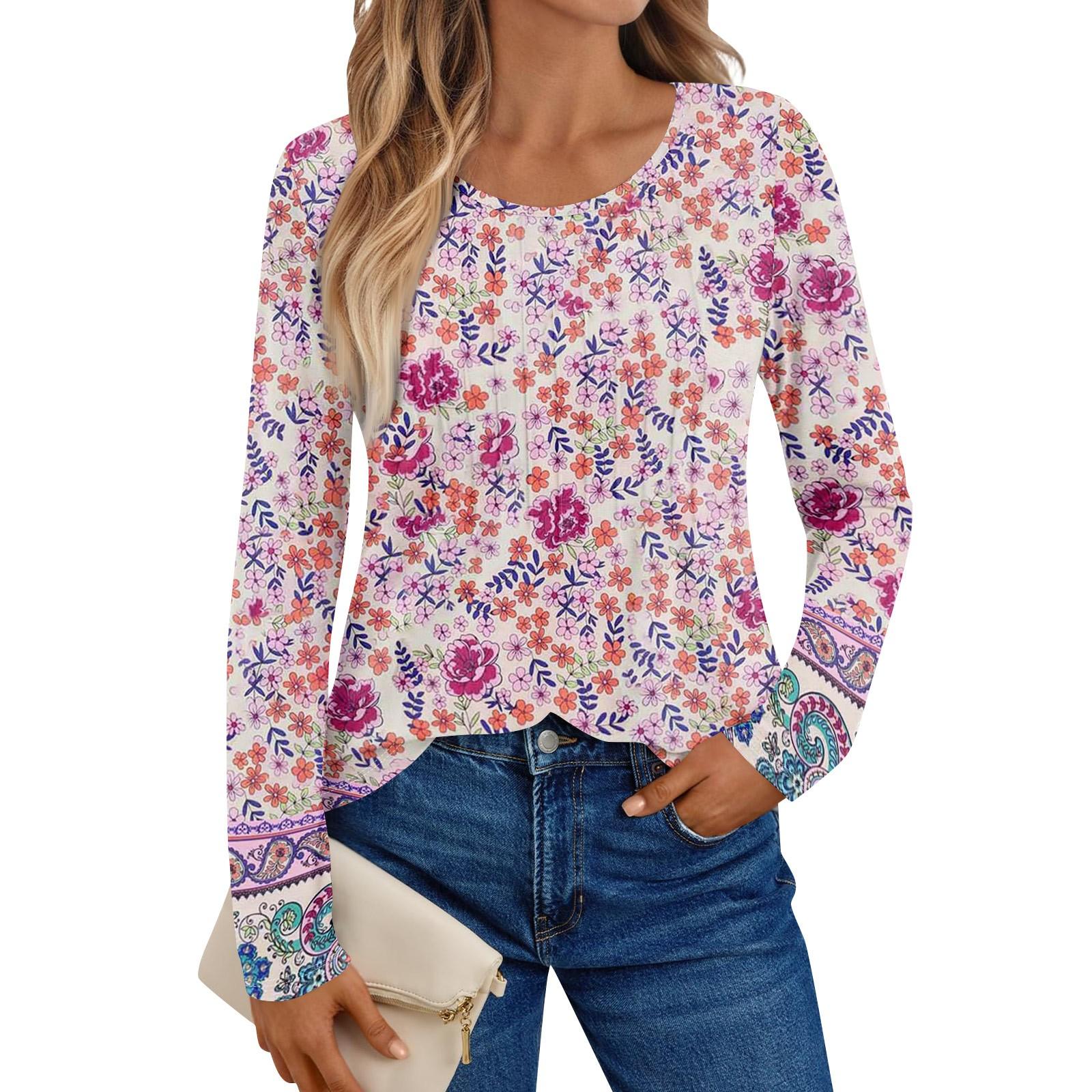 

Women s Long Sleeve Shirts Graphic Tees Casual Basic Tops Pullovers L рожевий