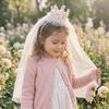 Sweet Princess Crown Veil Pink White Hair Accessories New Sparkly Tulle Headbands  Girl